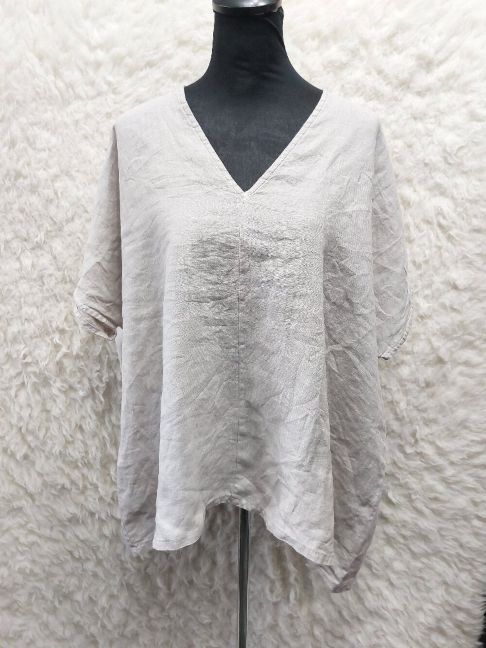Bryn Walker Womens Gray Taupe Short-sleeve V-neck Relaxed Boxy Fit Linen Top S
